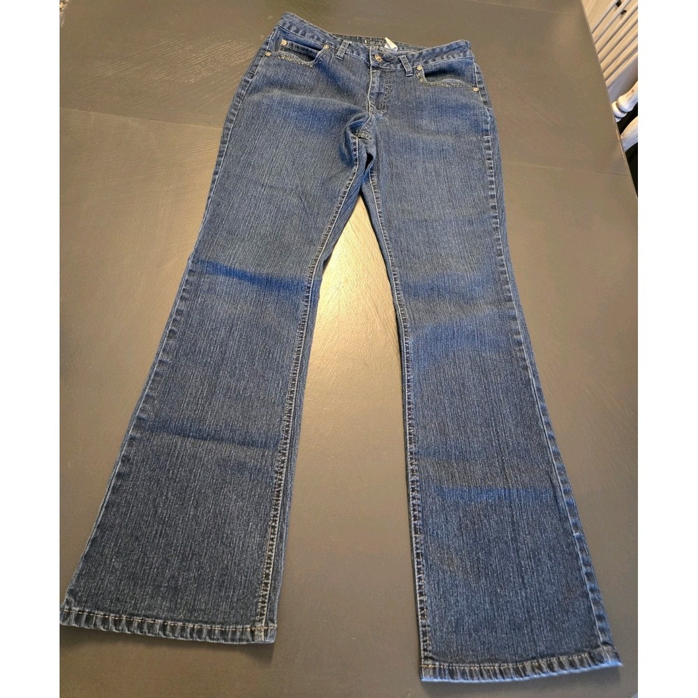 Fantasy‎ Women 10 Average Dark Wash Rhinestone Flap Pocket Bootcut Jeans Stretch